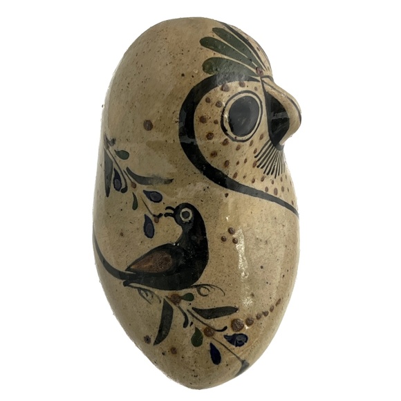 Mexico Pottery Folk Art Hand Painted Bird Brown Blue Green 4" X 4 3/4” Mexican - Picture 3 of 9